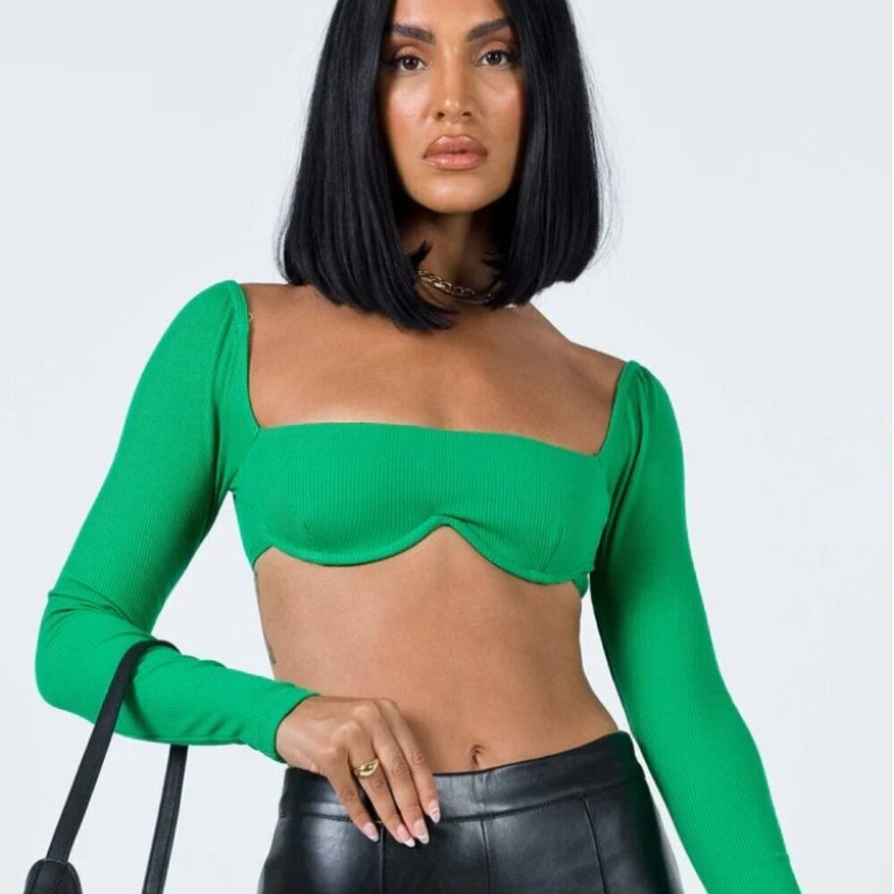 Green Long-Sleeve Underwire Crop Top